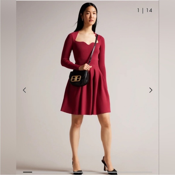 Ted Baker Dresses & Skirts - TED BAKER Viennia Sweetheart Neckline Knitted Skater Dress In Pink Size 2